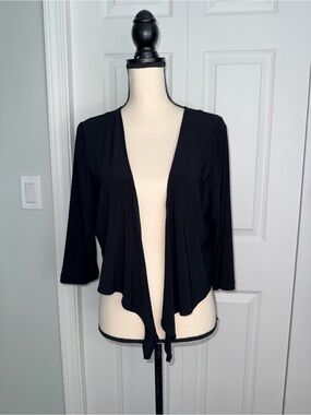 Lennie for Nina Leonard Black Tie Front Drape Wrap Crop Top Shrug Cardigan Large